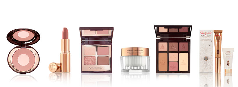 beauty products in a row